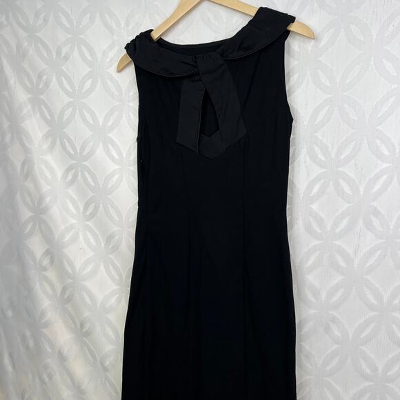 Kenar Black Peter Pan Collar Keyhole Back Night Out Sheath Midi Dress Size 6 - Picture 7 of 14